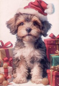 открытка с щенком в новогодней шапке (Нидерланды)